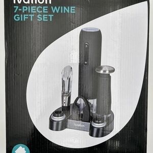 Ivation 7 Pc Electric Wine Gift Set, Opener/Aerator/Stoppers/Charging Base NEW